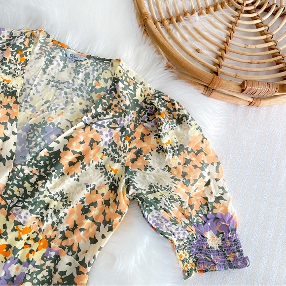 Rails Roma Gardenia Mini Dress Multi Floral Puff Sleeves V-neckline Multi XS - Picture 8 of 15
